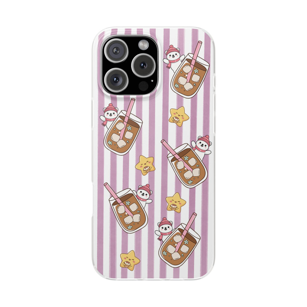 Milk Tea/Coffee and Stripes Phone Case (Pink) - iPhone 17/16/15 & Samsung S24