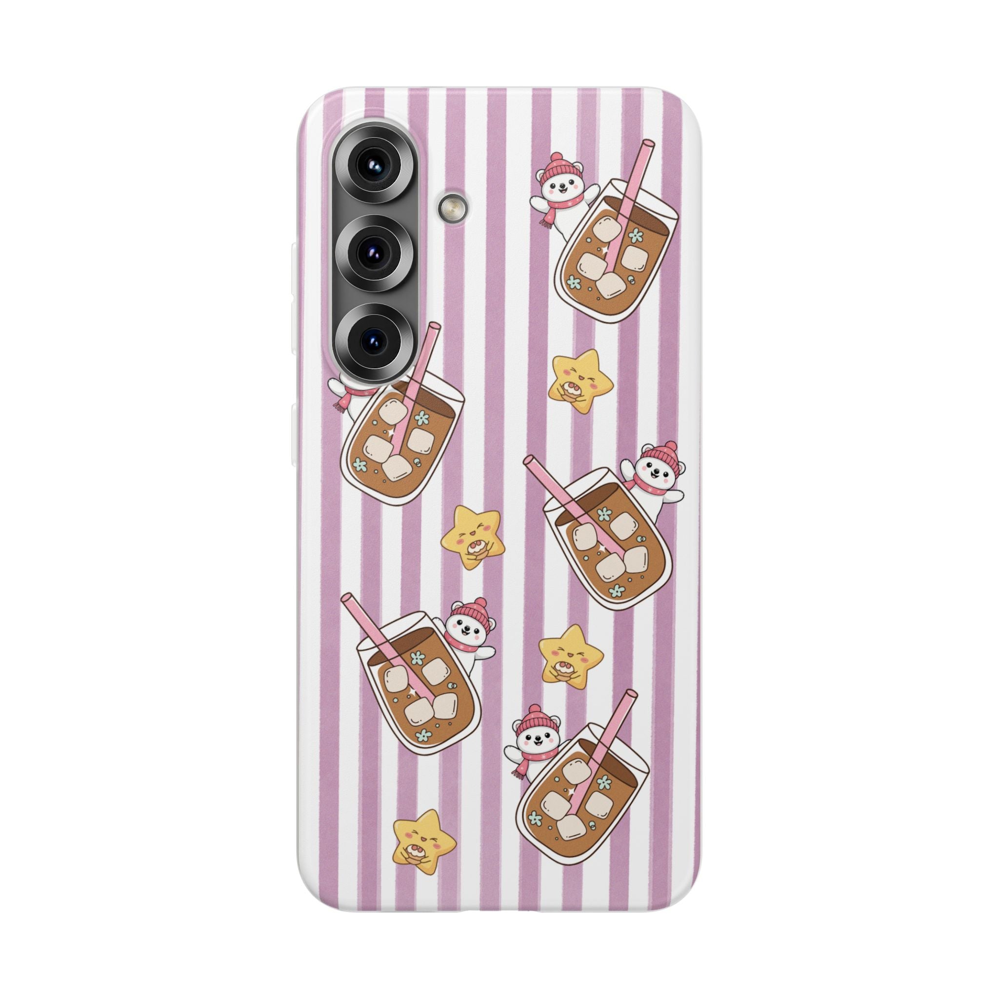 Milk Tea/Coffee and Stripes Phone Case (Pink) - iPhone 17/16/15 & Samsung S24
