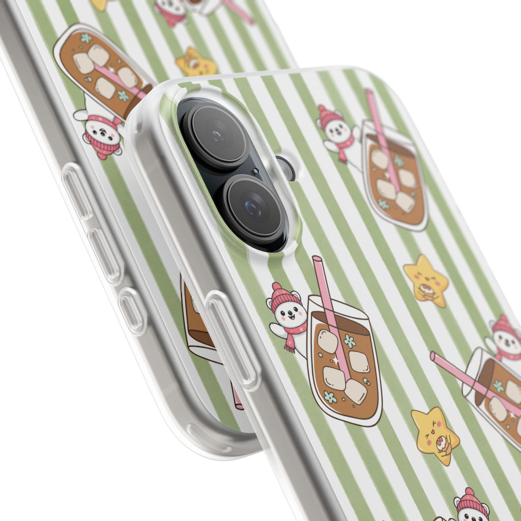 Milk Tea/Coffee and Stripes Phone Case (Green) - iPhone 17/16/15 & Samsung S24