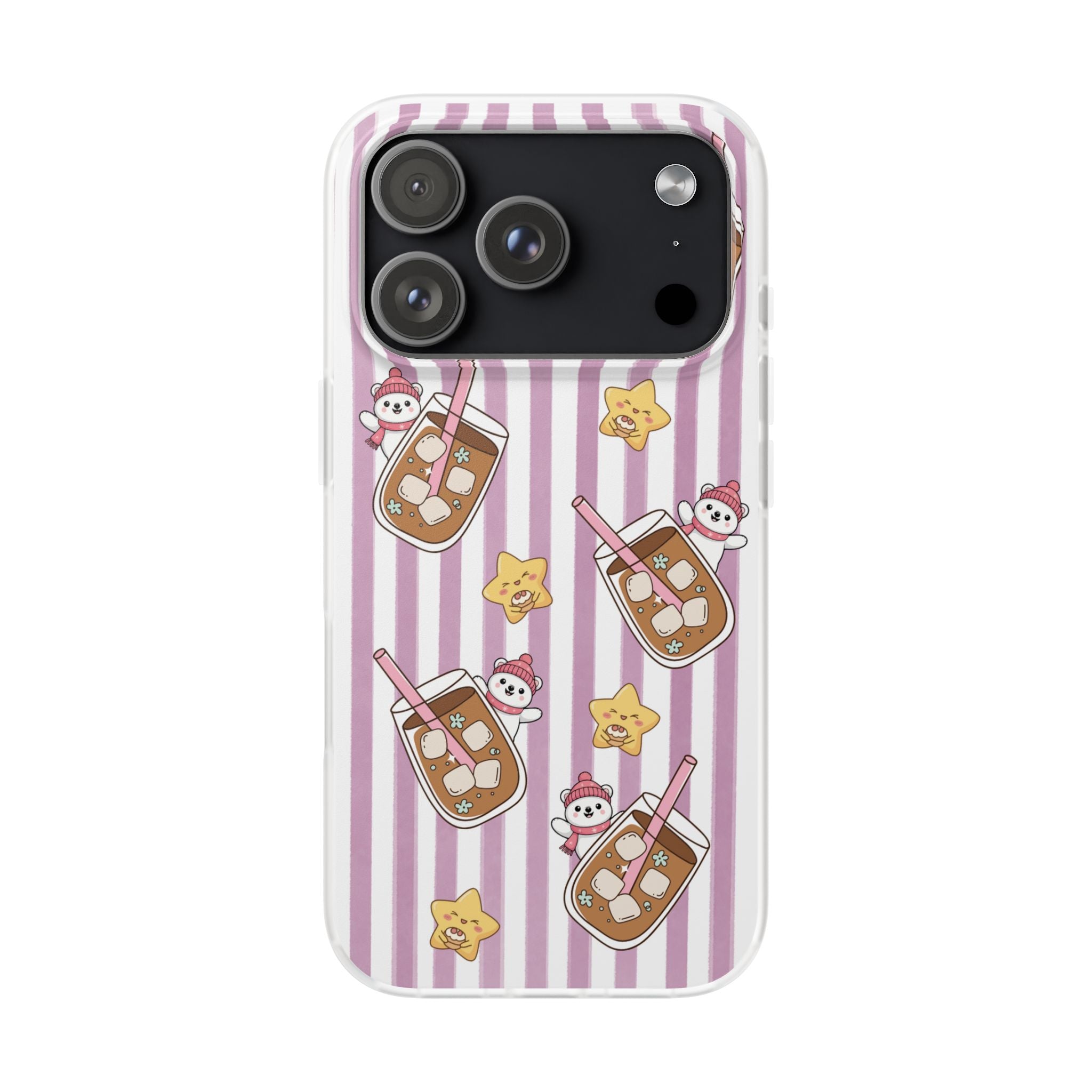 Milk Tea/Coffee and Stripes Phone Case (Pink) - iPhone 17/16/15 & Samsung S24