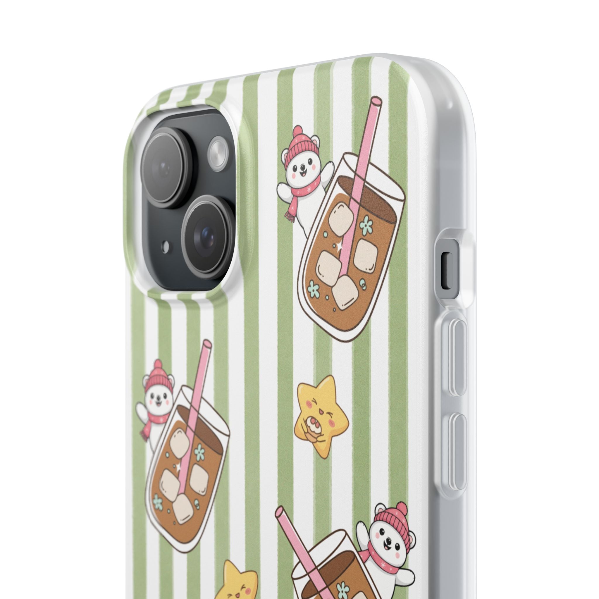 Milk Tea/Coffee and Stripes Phone Case (Green) - iPhone 17/16/15 & Samsung S24