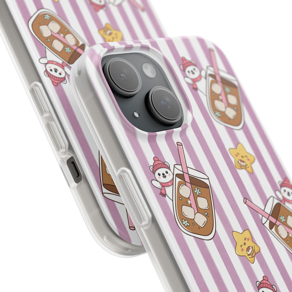 Milk Tea/Coffee and Stripes Phone Case (Pink) - iPhone 17/16/15 & Samsung S24