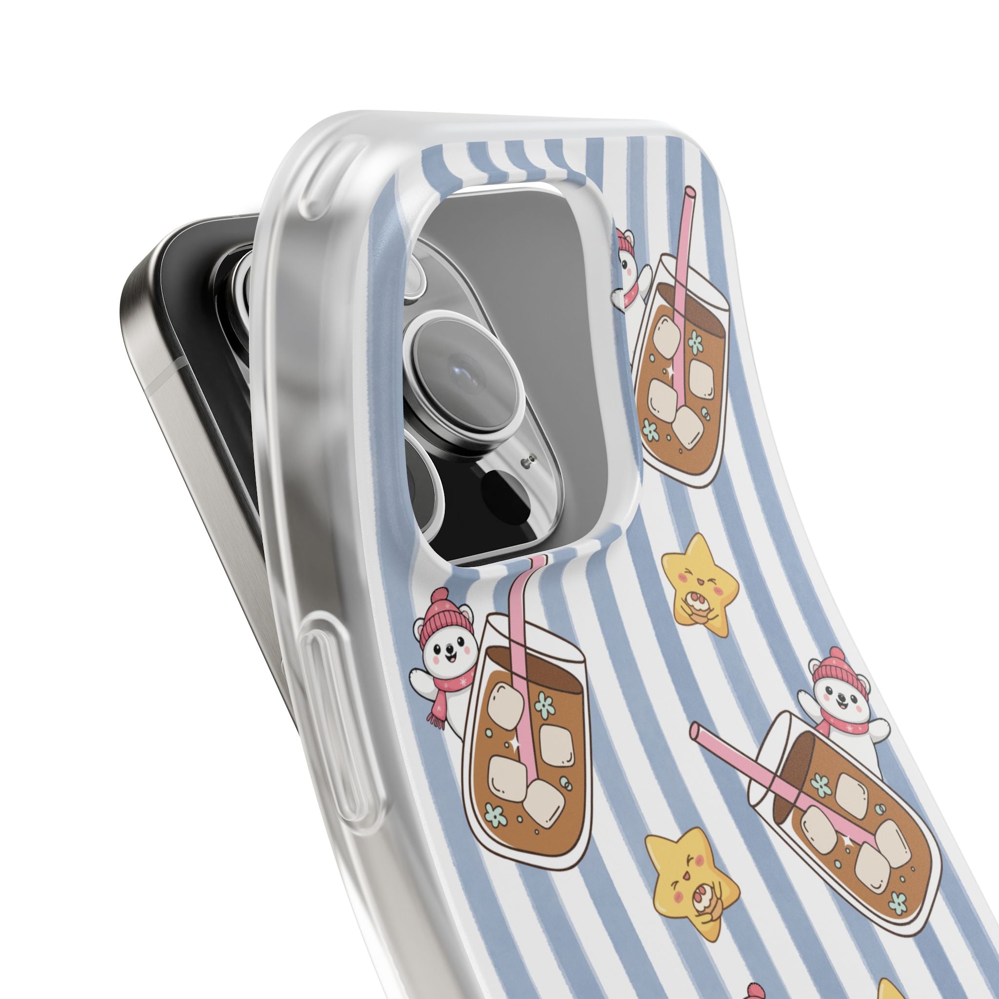 Milk Tea/Coffee and Stripes Phone Case (Blue) - iPhone 17/16/15 & Samsung S24