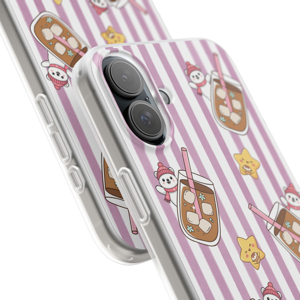 Milk Tea/Coffee and Stripes Phone Case (Pink) - iPhone 17/16/15 & Samsung S24