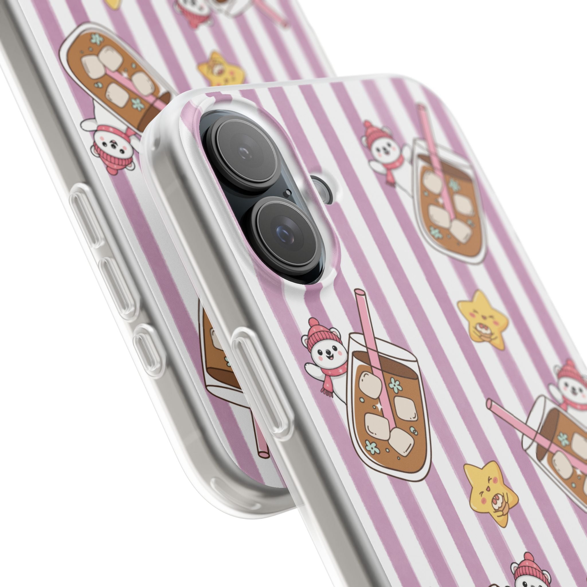 Milk Tea/Coffee and Stripes Phone Case (Pink) - iPhone 17/16/15 & Samsung S24